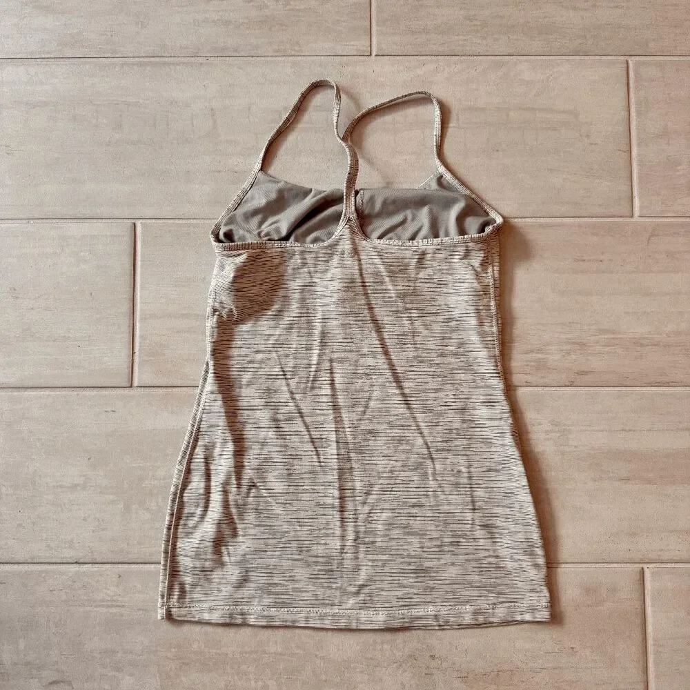 Lululemon Power Y Tank Top 4/6 Activewear Shirt Fitted Yoga Built In Bra Gray